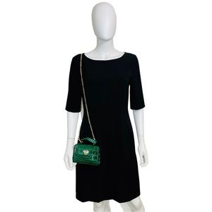 Gorgeous Green Croc Embossed Mini Shoulder Bag with Detachable Gold Chain
